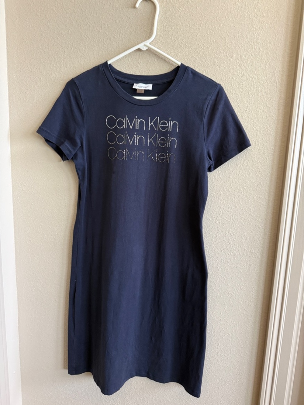 Calvin Klein Navy Short-Sleeve Logo Mini Dress